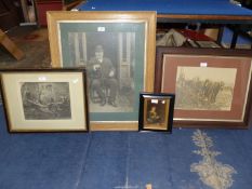 Three framed photographs, one of a gentleman with a horse plough and trophy,