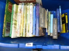 A tub of books including 'The Nature of Central Wales', 'Country Wheelwright',