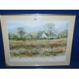 A framed print, title verso 'Poppies (The Ploughed Field) by M. Knight, 24 1/4'' x 19''.