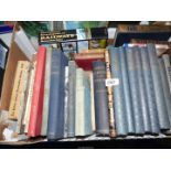 A box of books including Observer's 'British Steam Locomotives', 'The Herefordshire Village' book,