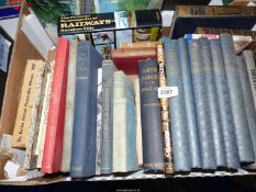 A box of books including Observer's 'British Steam Locomotives', 'The Herefordshire Village' book,