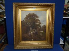 A large gilt framed Oil on canvas depicting a Country Landscape,