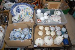 Four boxes of china including Minton cups, saucers, Royal Worcester bacchanal jug,