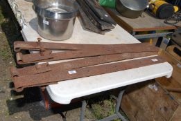 Four large gate hinges, 36'' long x 2 3/4'' deep, suitable for 5/8" gate hooks.