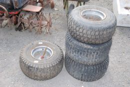 Four wheels and tyres 18/8.50/8 turf savers, 3/4'' hole centre.