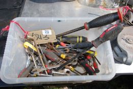 A plastic box of spanners, screwdrivers etc.