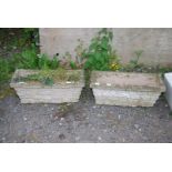 Two concrete planters, 26'' x 10'' x 11'' high.