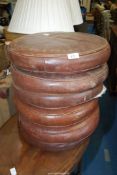 Six round leather cushions, some a/f.