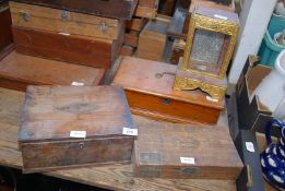An old cigar box, carriage, carriage clock case, gilt colour and two oak boxes.