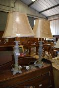 A pair of shabby chic Table lamps and shades.