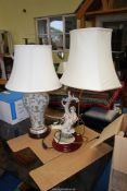 Two table lamps and shades, one lamp being Capodimonte.