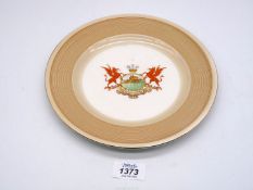 A Shelley 1938 Eisteddfod Armorial display plate, decorated with two red dragons,