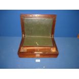 A dark wood Correspondence box with Mother of Pearl to lid and lock escutcheon,