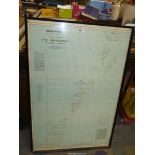 A framed yachting chart of the Caribbean Sea - 'The Grenadines, St Vincent to Grenada', 24" x 36".
