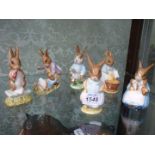 Six Beswick Beatrix Potter figures Mrs Rabbit and Bunnies, Mrs Flopsy Bunny, Fierce Bad Bunny,