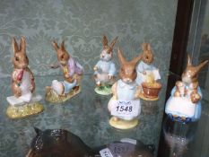 Six Beswick Beatrix Potter figures Mrs Rabbit and Bunnies, Mrs Flopsy Bunny, Fierce Bad Bunny,