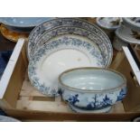 A small quantity of blue and white china including a set of two graduated meat plates 'Oagmore', J.