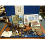 A box of vintage collectables including treen, cigarette cases, trinket boxes etc.