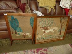 A Firescreen with needlework and large picture frame needlework.