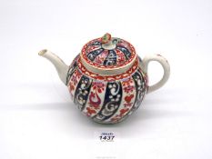 An 18th century Worcester teapot in the Queen Charlotte pattern, extensive repairs and damage,
