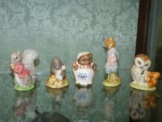 Five Beatrix Potter figures Diggory Diggory Delvet, Mrs tiggy Winkle, Timmy Tiptoes,