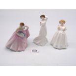 Three Royal Doulton figures; 'Invitation', 'With Love' and 'Catherine'.