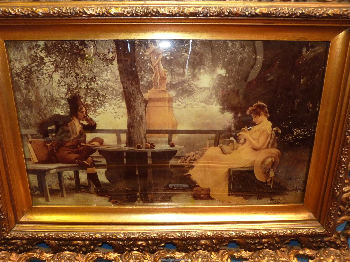 A pair of Victorian Crystoleums of garden scenes, one frame a/f, each 21 1/2'' x 15''. - Image 3 of 4