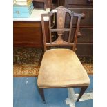 A pretty circa 1900 Rosewood side chair having boxwood stringing and intricate shaded inlay to the