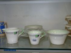 A part Shelley Tea set in green and white made for Lawleys, Regent Street to include; milk jug,