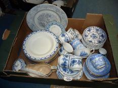 A quantity of blue and white china including part RGK tea set, Corona ware 'Leydon' soup plates,