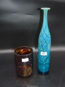 Two Mdina vases including blue and green Bottle shape, 16 1/2'' tall and brown mottle design,