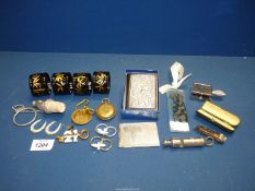 A leather Collar box, a/f and contents including bottle stopper, napkin rings, Hudson & Co.