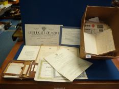 A quantity of miscellanea including old newspapers, certificates etc.