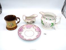 A small quantity of lustre ware including saucer plate, sauce boat, jug and tankard.