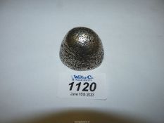 A domed silver Chinese ingot with two panel marks to underside, 174 grams, 1 1/2".
