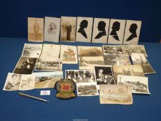 A quantity of miscellanea to include; old photographs and postcards from WWI era,