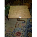 A light Mahogany rectangular snap-top Occasional Table standing on a turned pillar with pirouhette