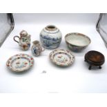 A small quantity of Oriental china including blue and white ginger jar (no lid), mark to base,