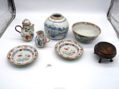 A small quantity of Oriental china including blue and white ginger jar (no lid), mark to base,