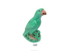 A Chinese style green Sancai Parrot marked 'Staffs', 8" tall.