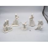 Five Royal Doulton figures including 'Mother and Daughter', 'The Secret', 'Sister & Brother',