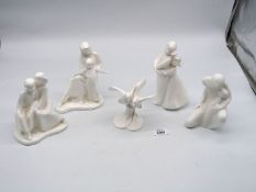Five Royal Doulton figures including 'Mother and Daughter', 'The Secret', 'Sister & Brother',