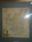 A framed and glazed engraved Map of Scotland, a/f. 20" x 21".