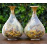 A pair of Royal Worcester hand painted Vases (H293) signed by James 'Jas' Stinton having pheasant