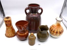 A box of Studio Pottery including jugs, vases, etc.