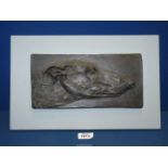 A framed and mounted Clay plaque of a Greyhound head, signed Christine Pike, 15'' x 9 1/2''.