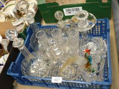 A quantity of glass including two sherry decanters, two small wine decanters,