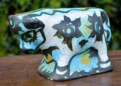 A Celtic Pottery Newlyn Bull in abstract pattern,
