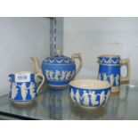 A Copeland Spode teapot, sugar bowl, large jug and small jug.