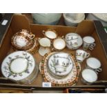 Two part Teasets including Royal Albert in red and gold and Royal Stafford with floral and bird